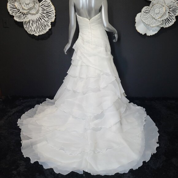 NWT~$1580~DEMETRIOS~4/6~IVORY OFF WHITE RUCHED RUFFLED STRAPLESS WEDDING DRESS - Picture 12 of 16